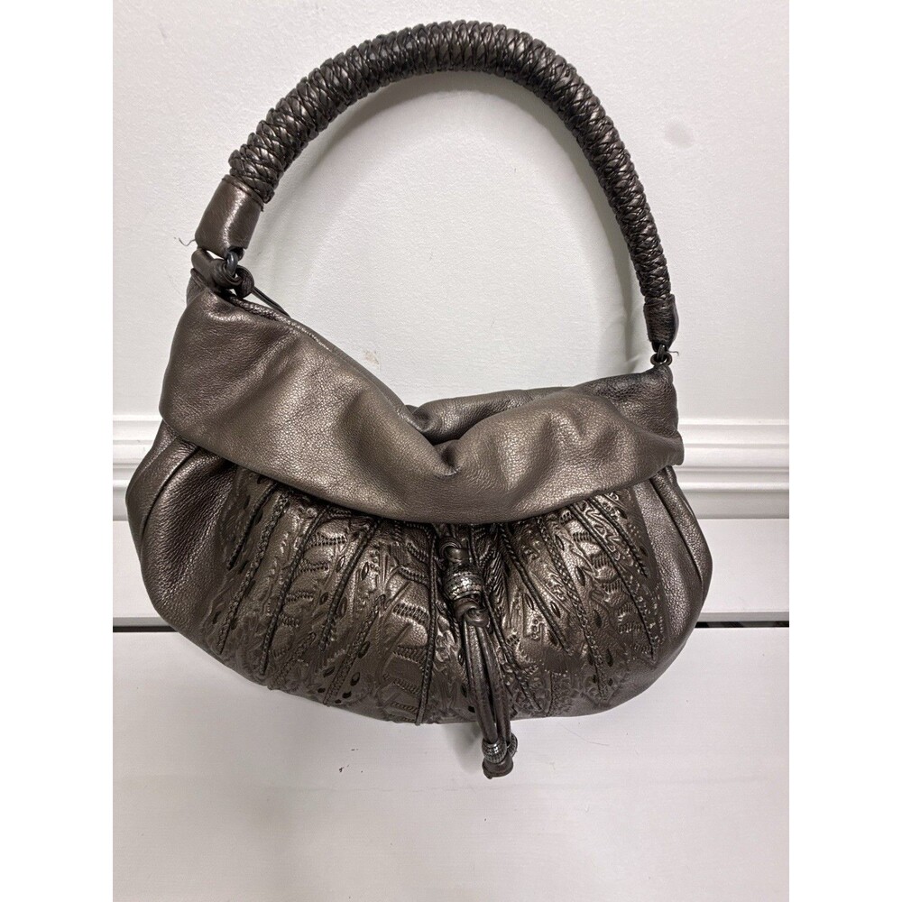 Brighton Bronze Embossed Leather Hobo Shoulder Bag Heart Charm